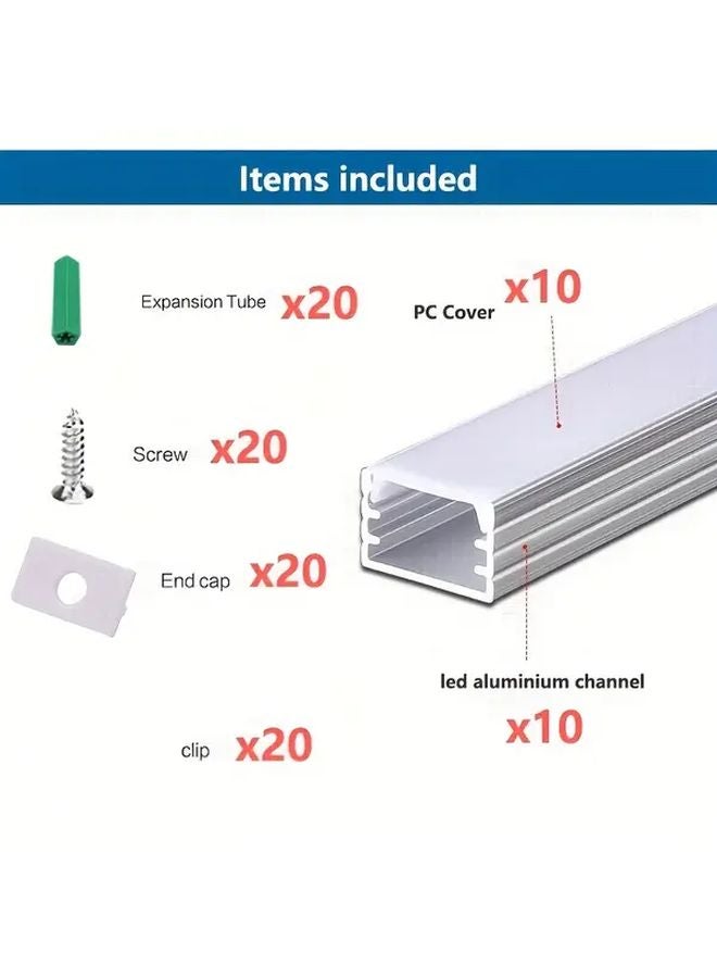 Silvery Aluminum LED Channel System With White Diffuser Cover Mounting Clips End Caps - Image 2